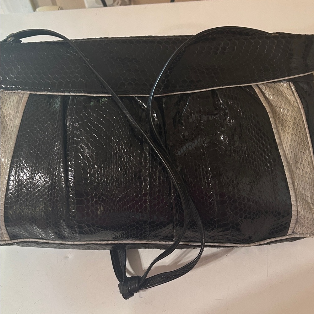 Vintage Victory Black and Gray Snakeskin Crossbody Clutch w/ removable straps
